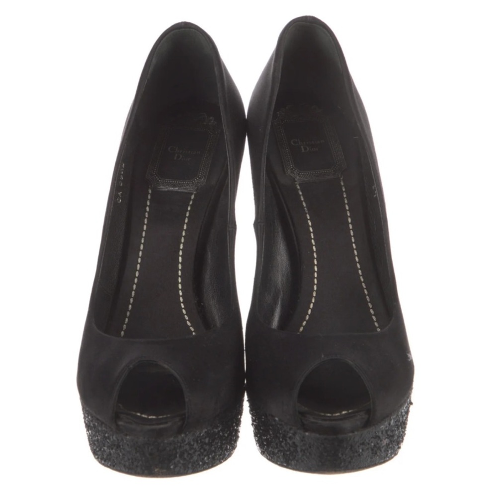 Dior Black Peep-Toe Platform Pumps with Glitter Platform